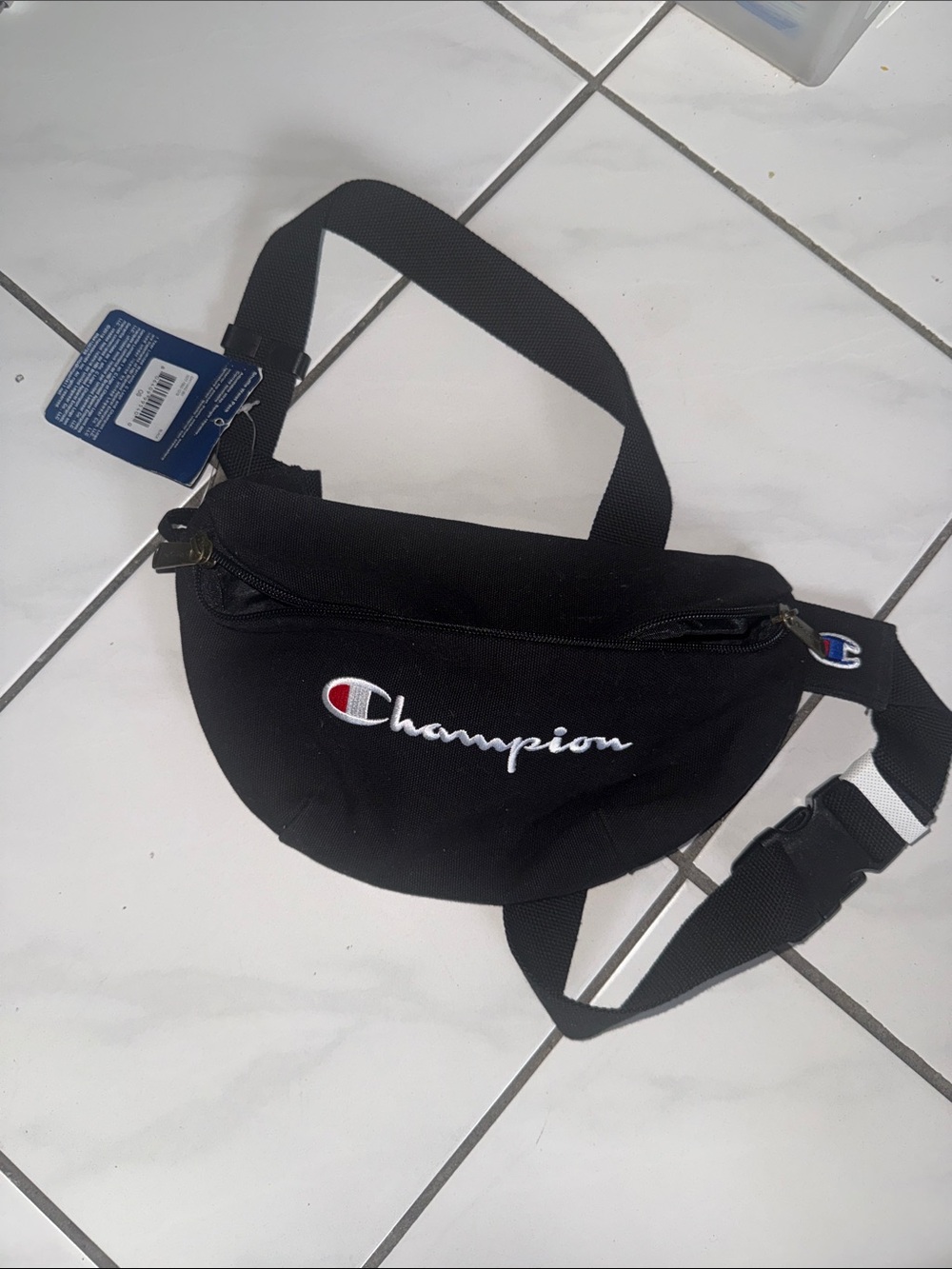 Champion Black Waist Bag with Embroidered Logo